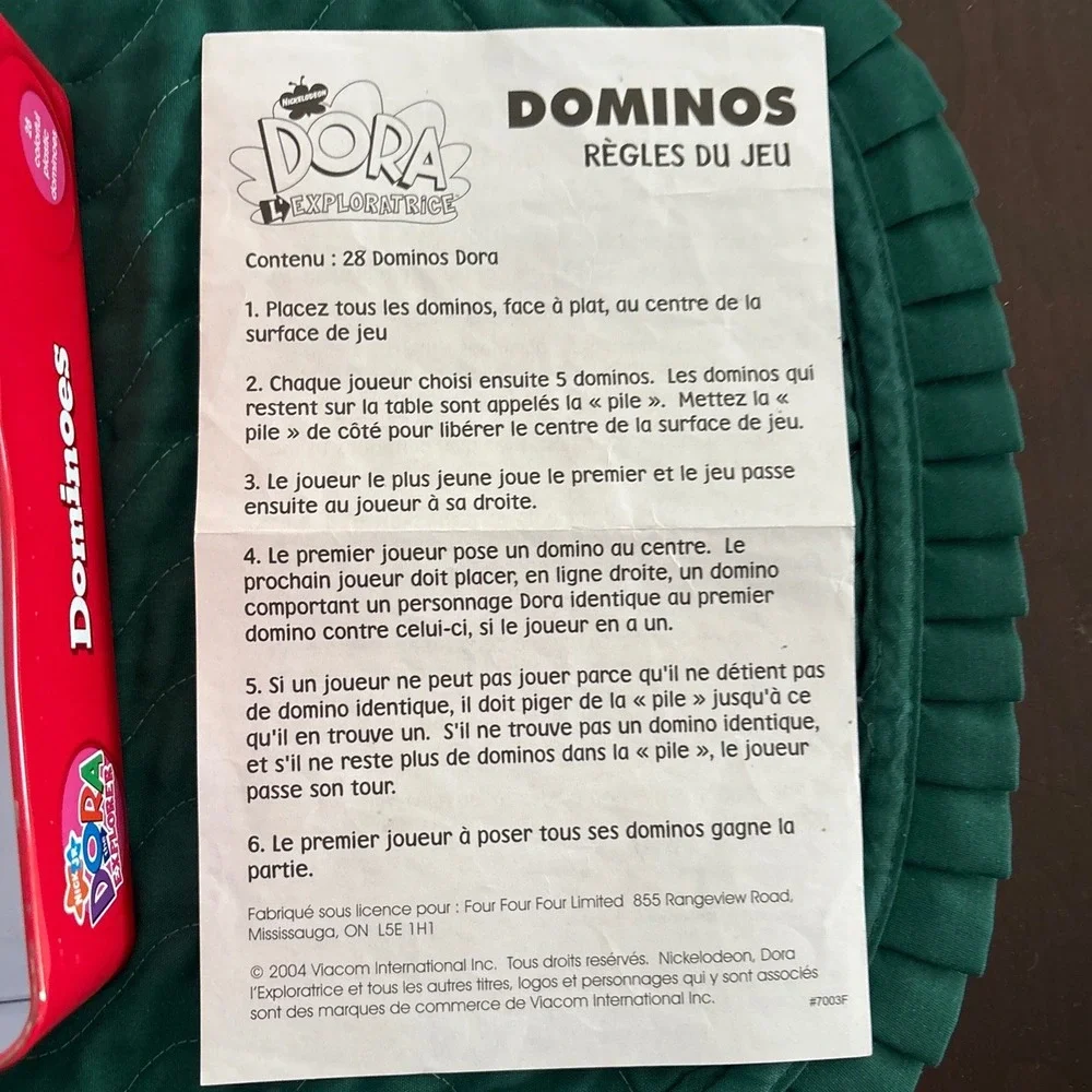 Nick Jr Dora the Explorer Dominoes 26 Piece Plastic Set‎ in Collector Tin 2005